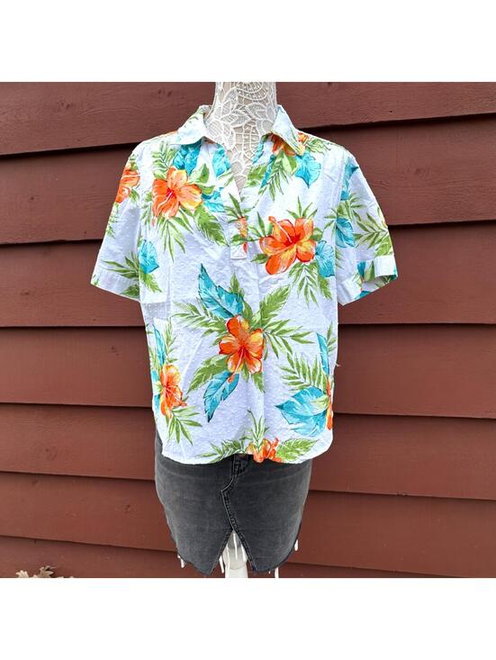 Cathy Daniels Tops - Vintage Cathy Daniels Tropical Hibiscus Short Sleeve Top